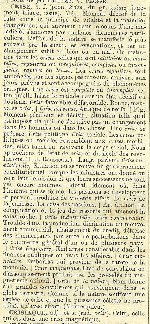 Crise, crisiaque - Nouveau Dictionnaire Universel 1866.